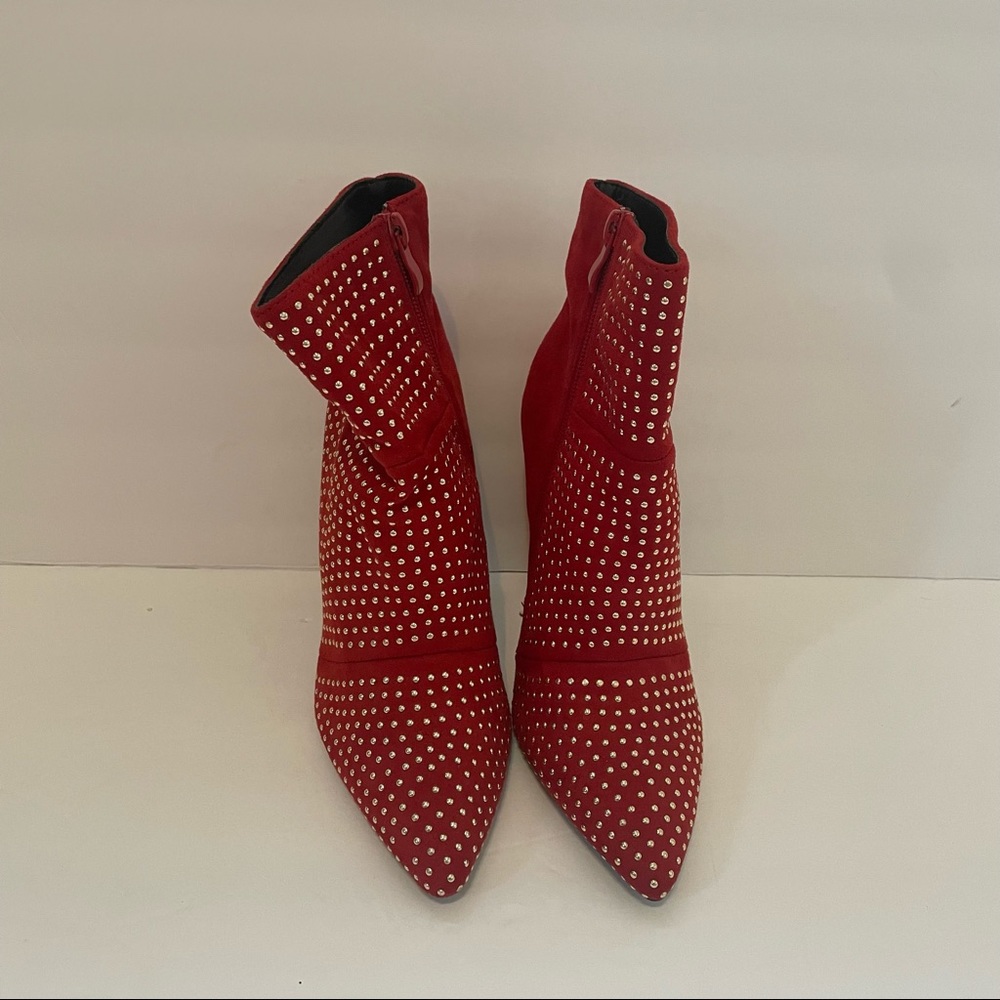 Red Suede Boots with Gold Studs